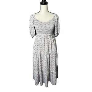 Wishlist Womens Paisley Floral Smocked Tiered Midi Dress Puff Sleeve Pockets M